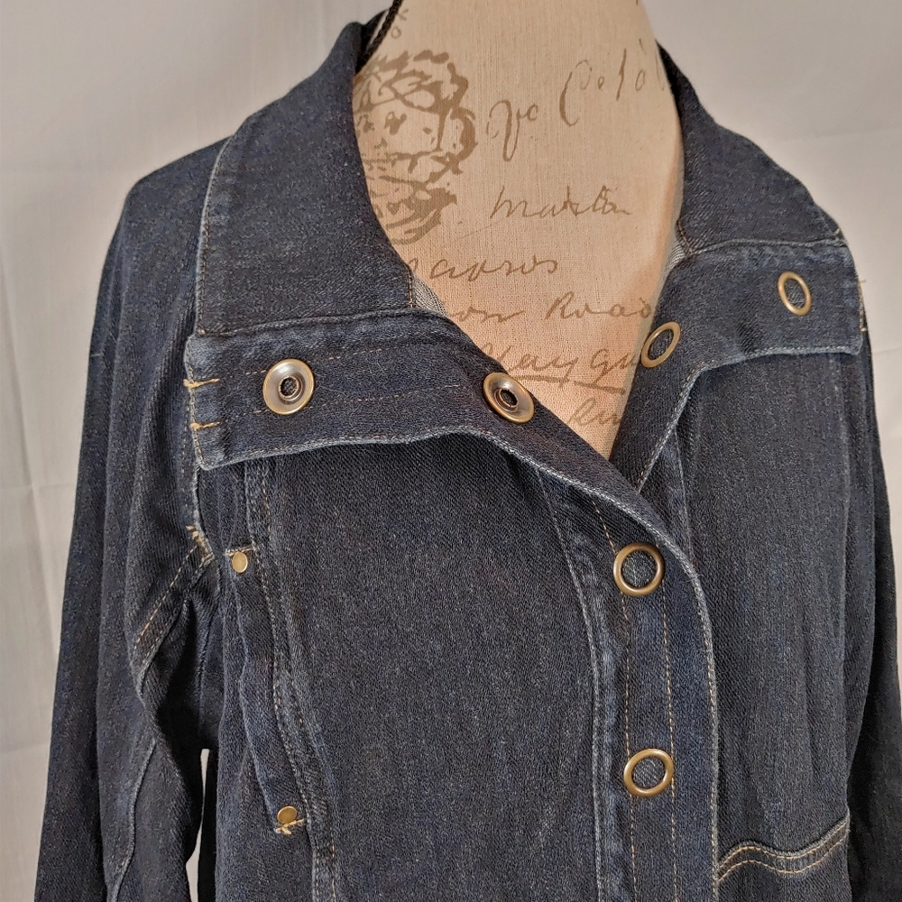 Coldwater Creek Tailored Jean Jacket Ultra Stretch Denium Silver Snaps Size XL